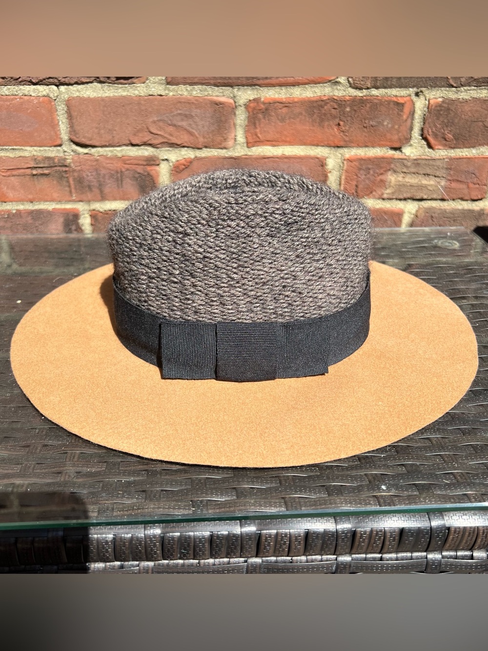 Anthropologie Bettina Wool and Mohair Wide Brim Fedora Gray & Tan Italy Fall